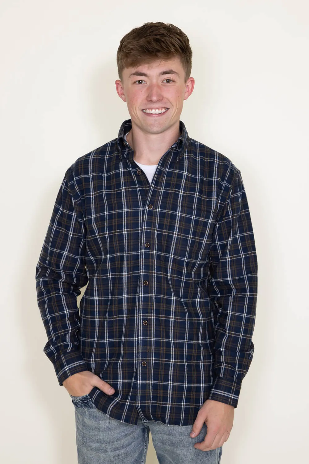 Plaid Flannel Shirt for Men in Blue/Brown | FW1952-PLAIDTAUPE sold by Glik’s