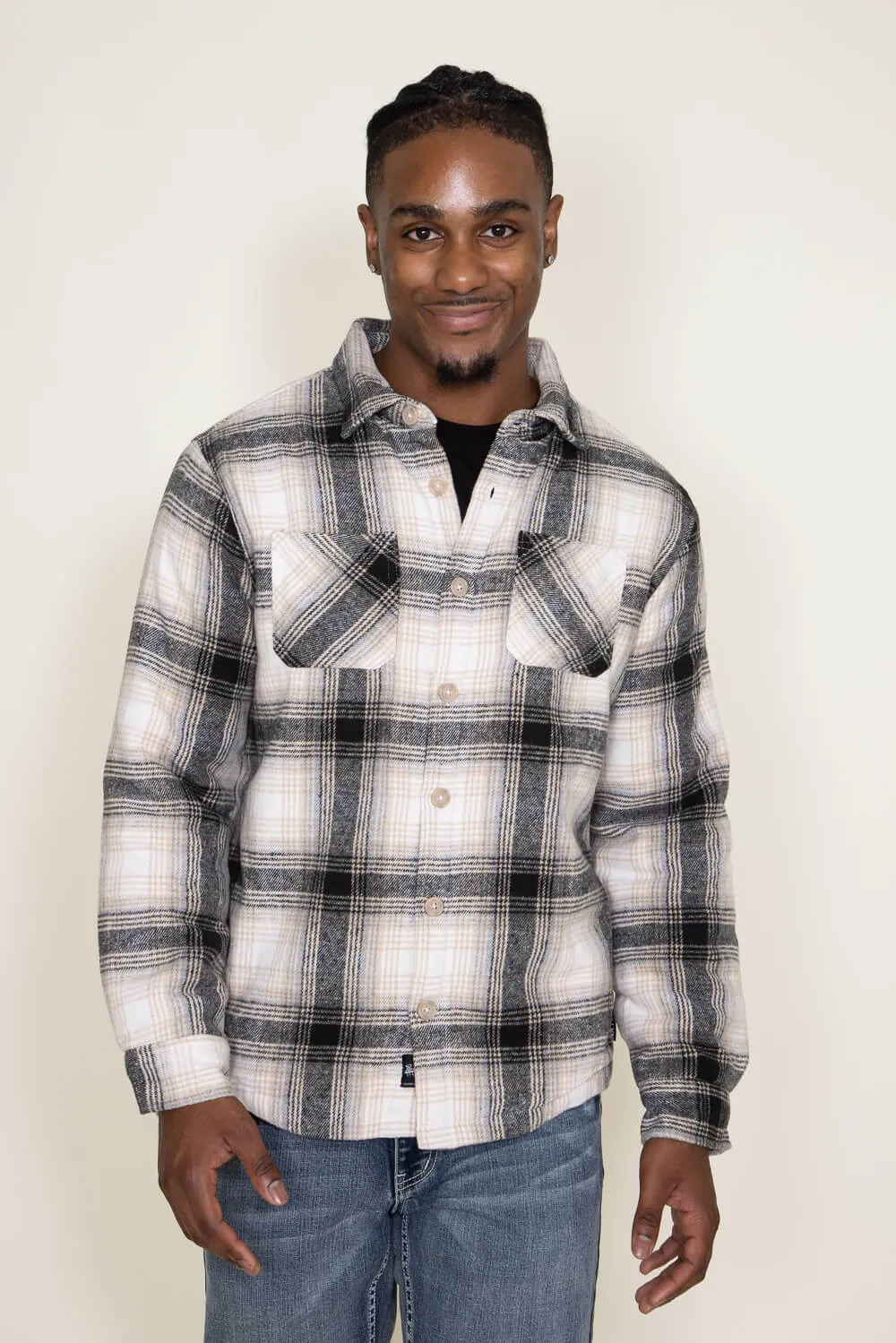 Brooklyn Cloth Sherpa Lined Flannel Shacket for Men in Cream | BKME262F-CRM sold by Glik’s product image thumbnail 3