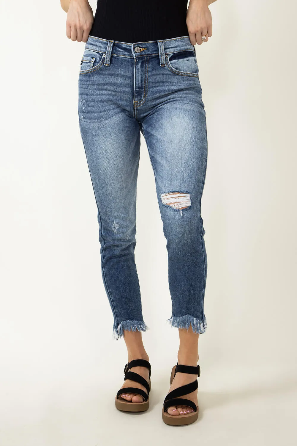 KanCan Mid Rise Medium Frey Hem Skinny Jeans for Women | KC9291M sold by Glik’s