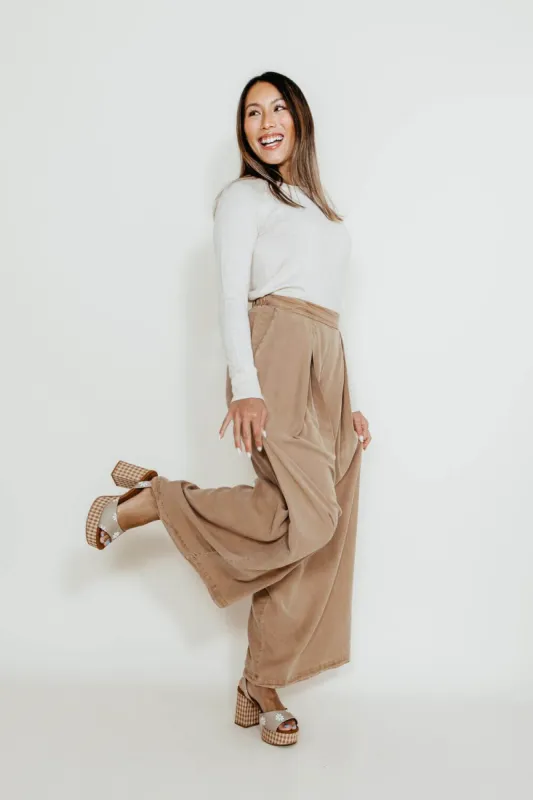 Pintucked Flowy Wide Leg Pants for Women in Taupe | MAP2181-TAUPE sold by Glik’s
