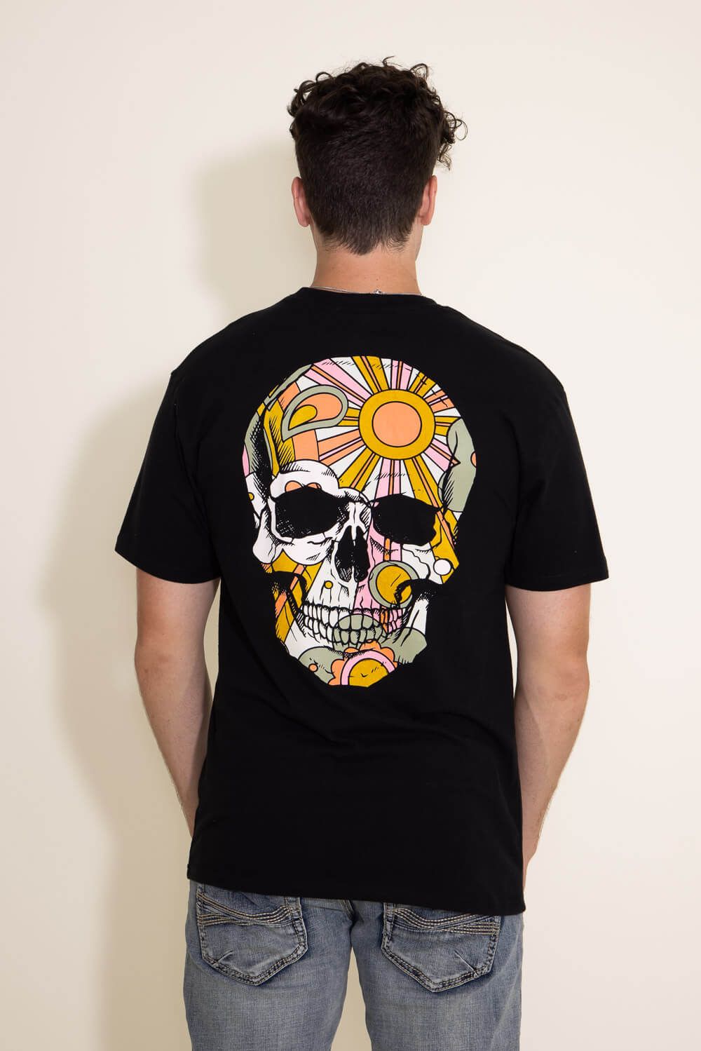 Skull Sunshine Graphic T-Shirt for Men in Black | DT1P16S-BLACK sold by Glik’s