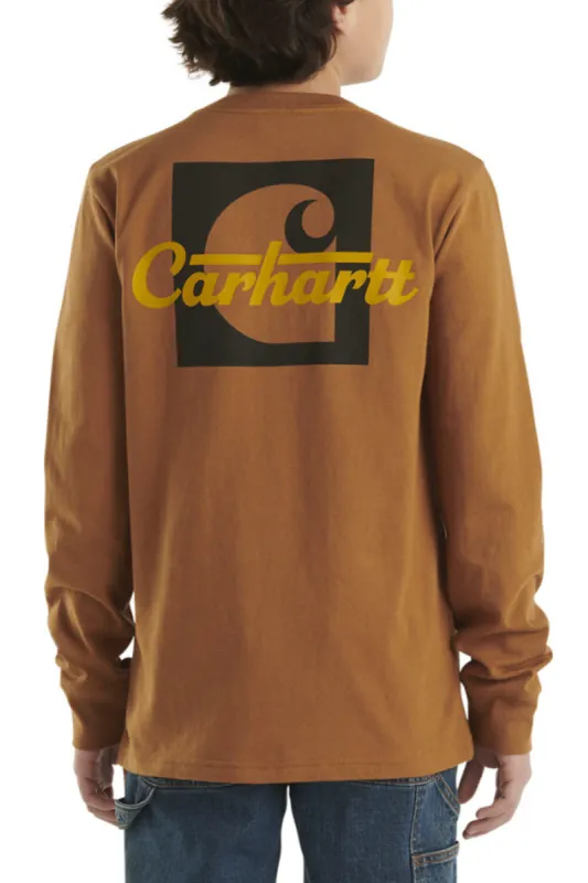 Carhartt Youth Pocket Graphic Long Sleeve T-Shirt for Boys in Brown | CA6443-D15-CBRN sold by Glik’s