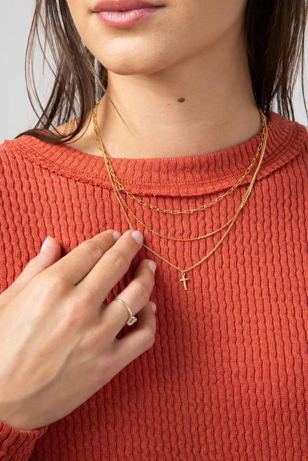 Cross Triple Necklace in Gold | DNB981GD sold by Glik’s product image thumbnail 2