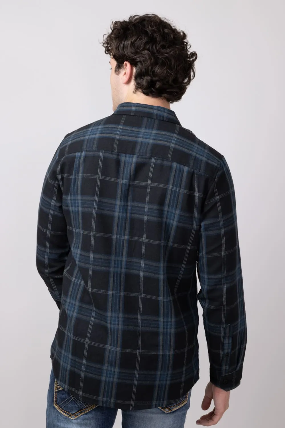Plaid Flannel Shirt for Men in Black Blue | TQ8281GL-BLACKBLUE sold by Glik’s product image thumbnail 4