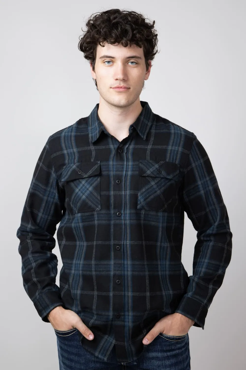 Plaid Flannel Shirt for Men in Black Blue | TQ8281GL-BLACKBLUE sold by Glik’s product image thumbnail 2