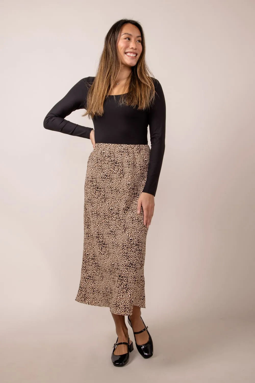 Leopard Print Midi Skirt for Women in Brown | 71063-BROWNLEOPARD sold by Glik’s product image thumbnail 2
