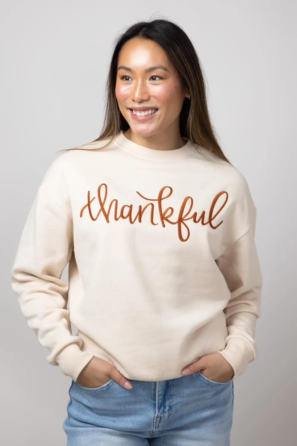 1897 Active Thankful Graphic Fleece Sweatshirt for Women in Cream | GT052-THANKFUL-CREAM sold by Glik’s product image thumbnail 4