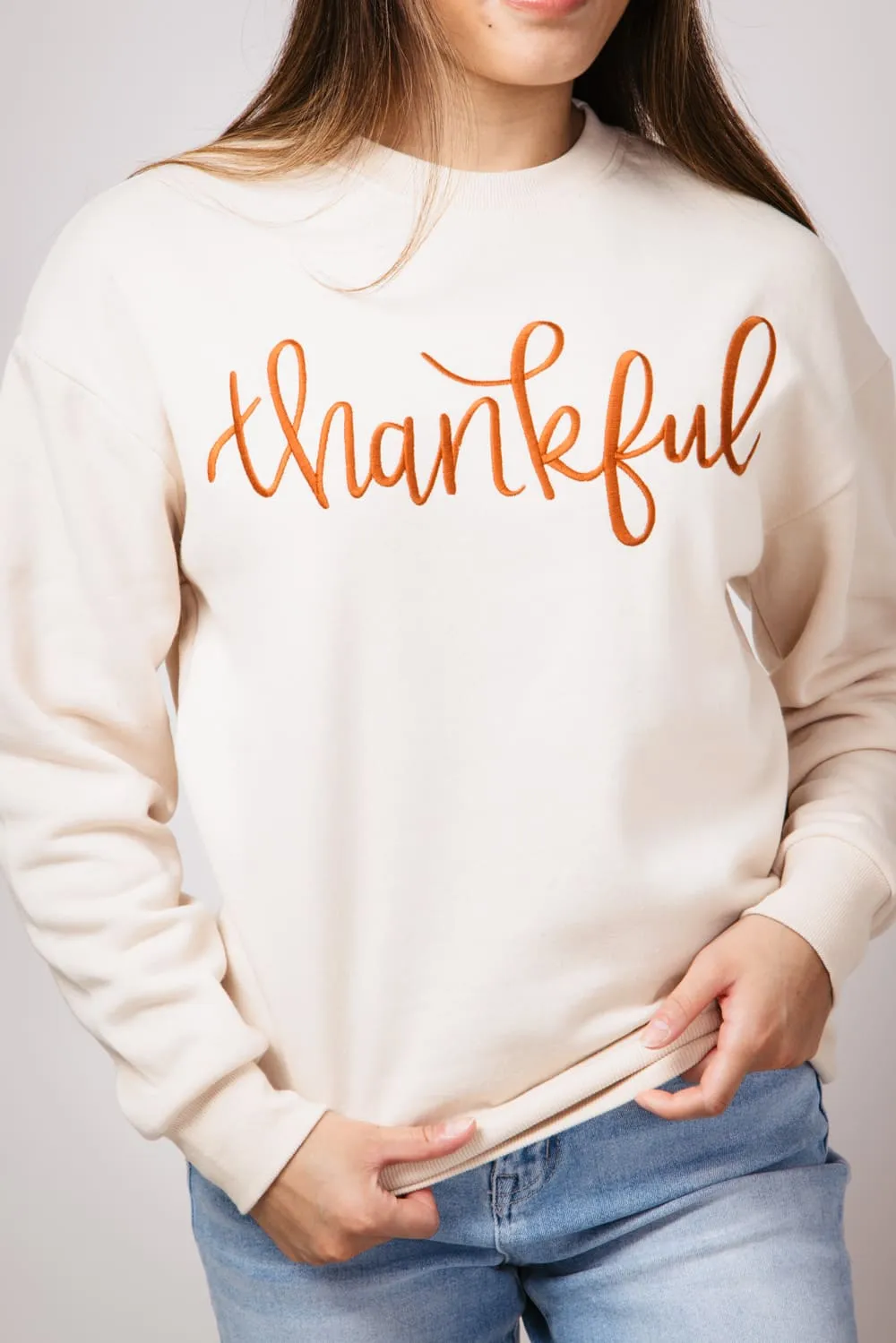 1897 Active Thankful Graphic Fleece Sweatshirt for Women in Cream | GT052-THANKFUL-CREAM sold by Glik’s product image thumbnail 3