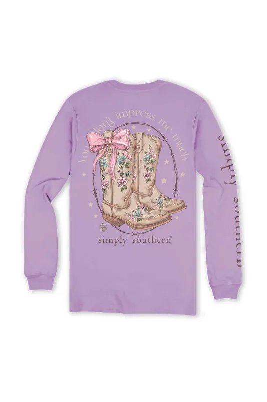 Simply Southern Plus Size Long Sleeve Impress T-Shirt for Women in Lilac | EXT-LS-IMPRESS-LILAC sold by Glik’s