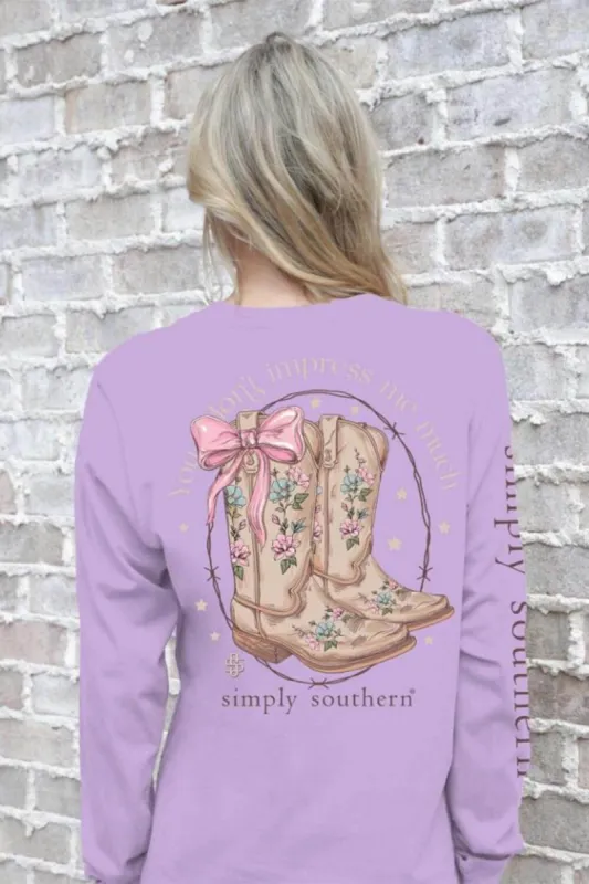 Simply Southern Long Sleeve Impress T-Shirt for Women in Lilac | LS-IMPRESS-LILAC sold by Glik’s