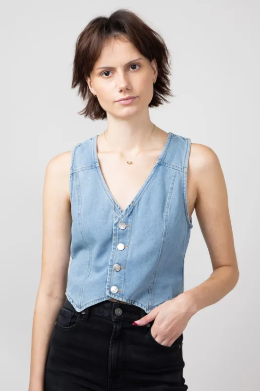 Denim V-Neck Button Up Vest for Women | HT1363-DENIM sold by Glik’s