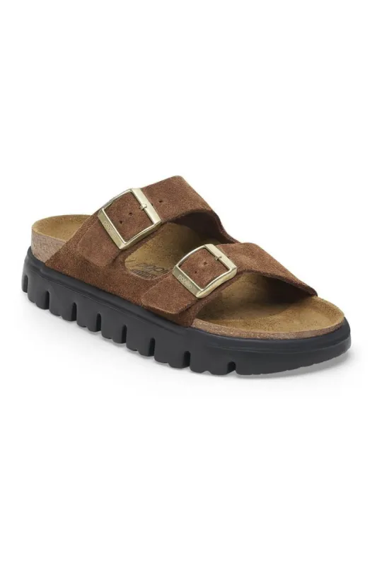 Papillio by Birkenstock Arizona Suede Leather Chunky Sandals for Women in Dark Tea | 1028389 sold by Glik’s