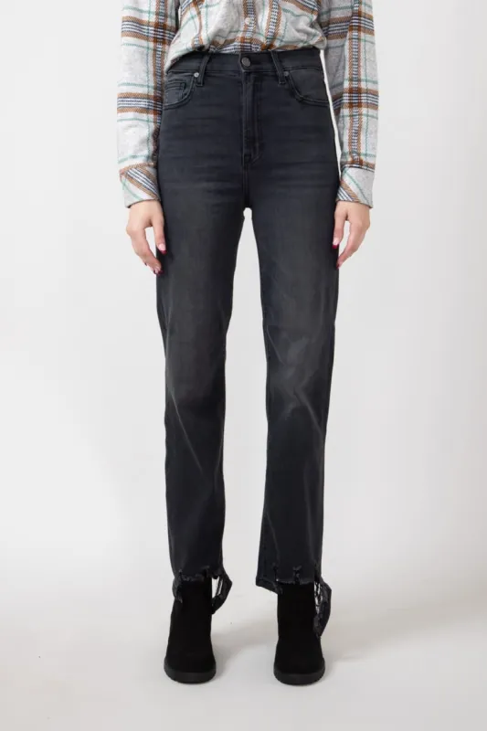 Hidden Destroyed Hem Straight Jeans for Women in Black | HD1399RS-BLK sold by Glik’s