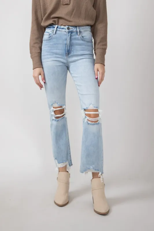Hidden Happi Distressed Knee Crop Flare Jeans for Women | HD3128C-M sold by Glik’s
