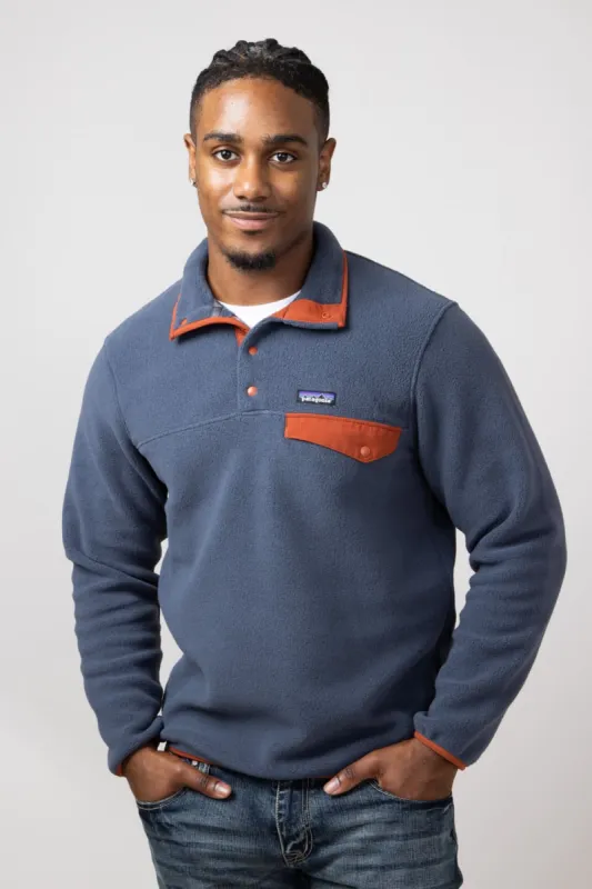 Patagonia Men's Lightweight Synchilla Snap Fleece Pullover in Smolder Blue/Burnished Red | 25551-SMBU sold by Glik’s