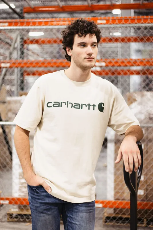Carhartt Loose Fit Heavyweight Logo Graphic T-Shirt for Men in Oat Mlik | K195-A16-OAT sold by Glik’s