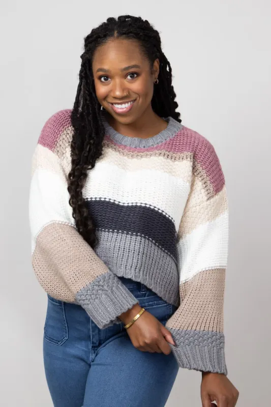 Simply Southern Striped Cropped Sweater for Women in Plum | PP-0224-SWTR-CLRSTRP-PLUM sold by Glik’s