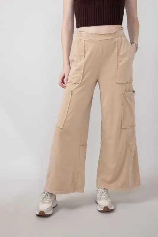 Knit Cargo Lounge Pants for Women in Taupe | DZ24E153-TAUPE sold by Glik’s