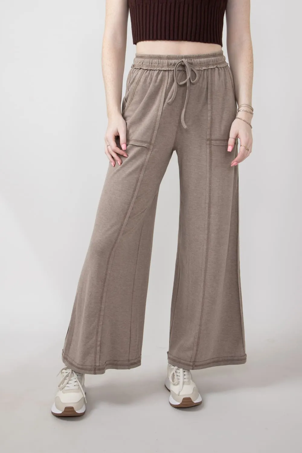 Wide Leg Soft Lounge Pants for Women in Mocha | FP3291-MOCHA sold by Glik’s