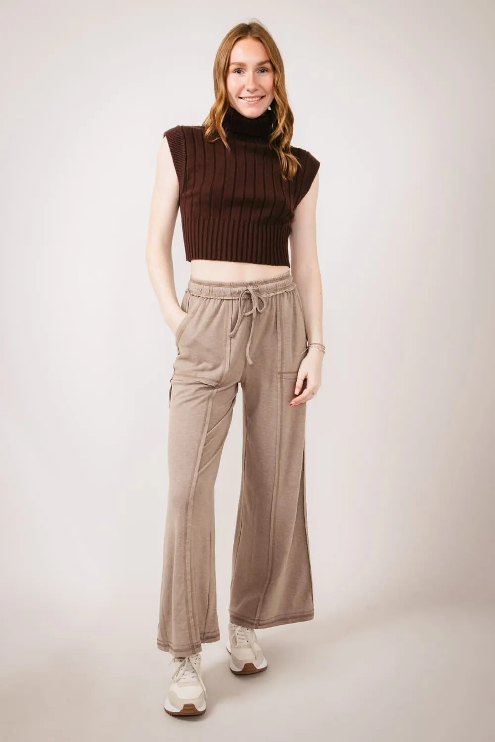 Wide Leg Soft Lounge Pants for Women in Mocha | FP3291-MOCHA sold by Glik’s product image thumbnail 2