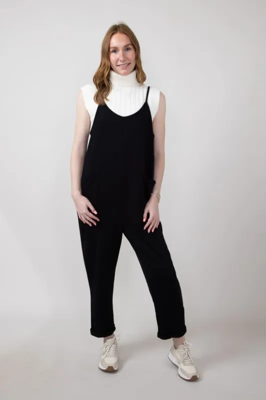 French Terry Onesie Jumpsuit for Women in Black  | NJU60281I-BLACK sold by Glik’s