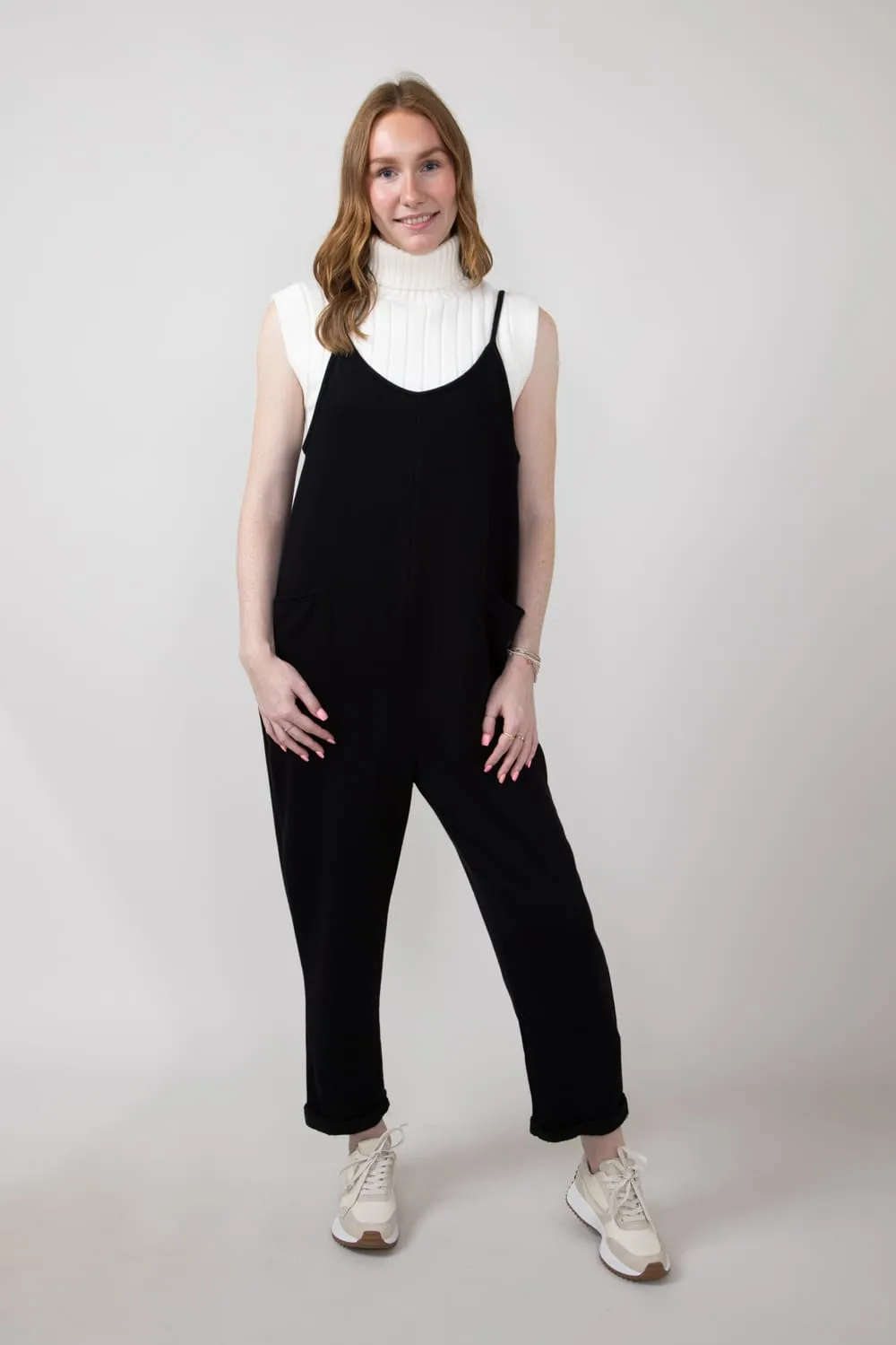 French Terry Onesie Jumpsuit for Women in Black | NJU60281I-BLACK sold by Glik’s