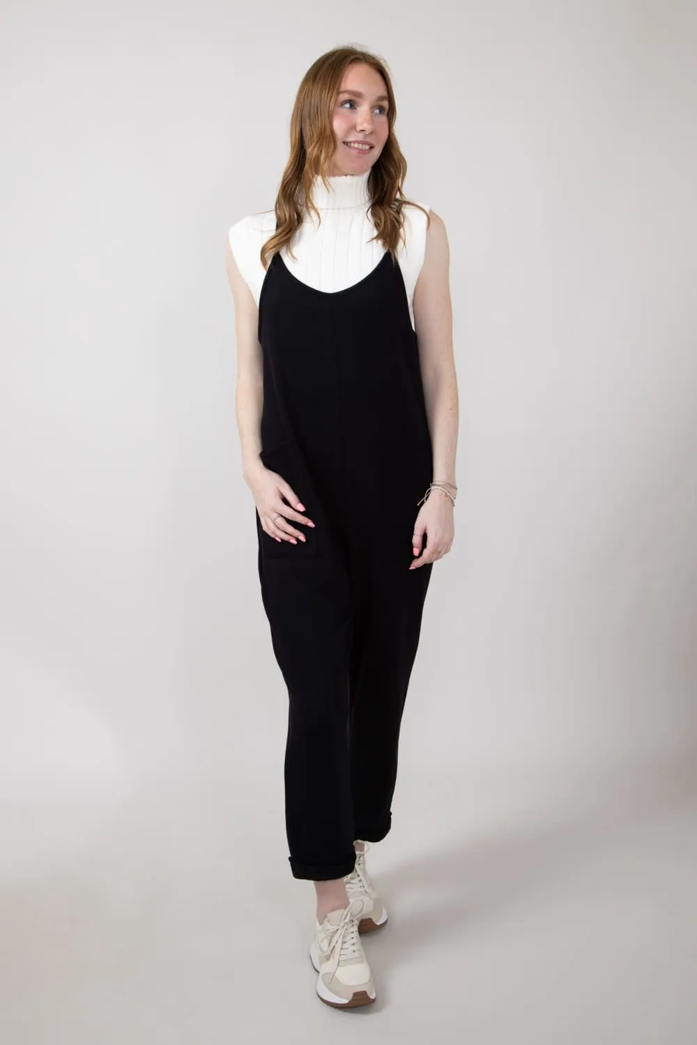 French Terry Onesie Jumpsuit for Women in Black | NJU60281I-BLACK sold by Glik’s product image thumbnail 3