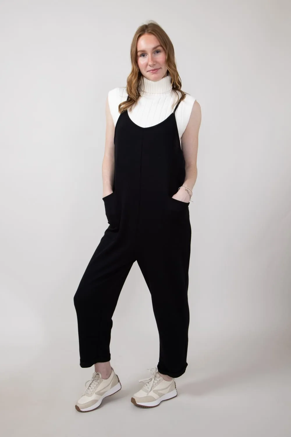 French Terry Onesie Jumpsuit for Women in Black | NJU60281I-BLACK sold by Glik’s product image thumbnail 4