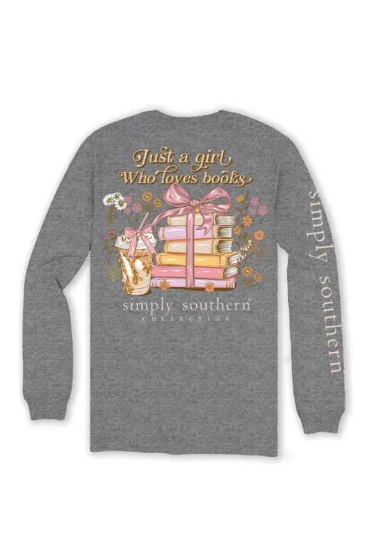 Simply Southern Plus Size Long Sleeve Books T-Shirt for Women in Charcoal Heather | EXT-LS-BOOKS-CHARCOALHTHR sold by Glik’s