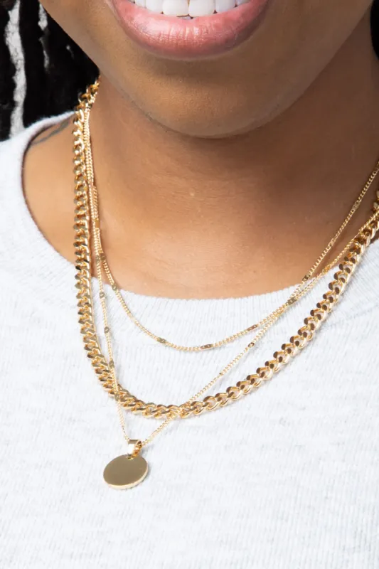 Triple Layer Chain Necklace in Gold | NJ70958GD sold by Glik’s