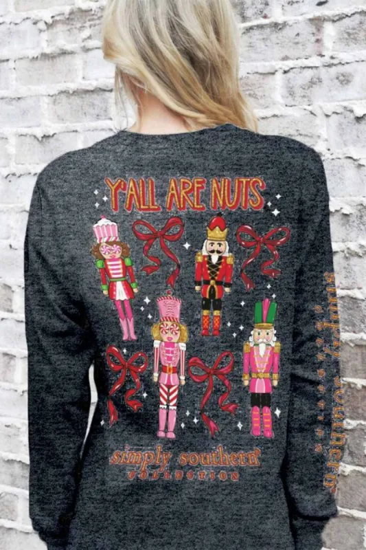 Simply Southern Long Sleeve Y’all Are Nuts T-Shirt for Women in Dark Heather Grey | LS-NUTS-CHARCOALHTHR sold by Glik’s