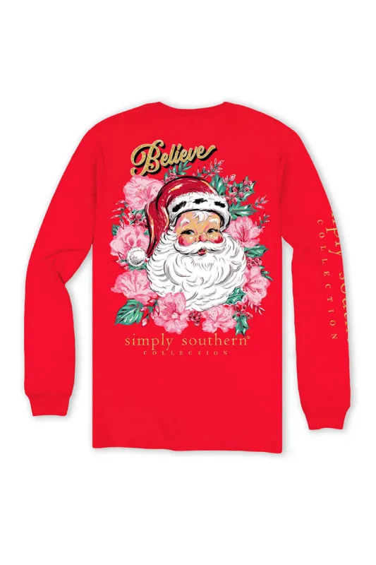 Simply Southern Plus Size Long Sleeve Floral Santa T-Shirt for Women in Red | EXT-LS-FLORALSANTA-RED sold by Glik’s