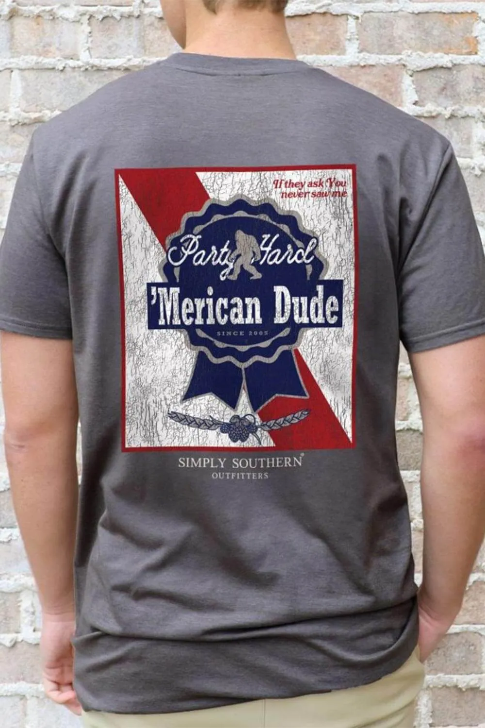Simply Southern 'Merican Ribbon T-Shirt for Men in Dark Heather Grey | MN-SS-RIBBON-IRONHTHER sold by Glik’s