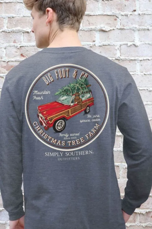 Simply Southern Long Sleeve Big Foot Christmas Tree T-Shirt for Men in Charcoal Grey | MN-LS-TREE-CHARCOALHTHR made by Glik’s