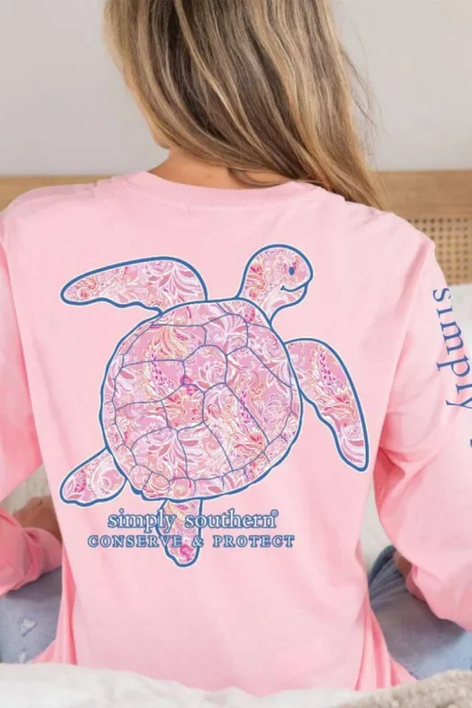 Simply Southern Long Sleeve Paisley Turtle Tracking T-shirt for Women in Light Pink | LS-TRACKT6-PAIS-LTPINK sold by Glik’s