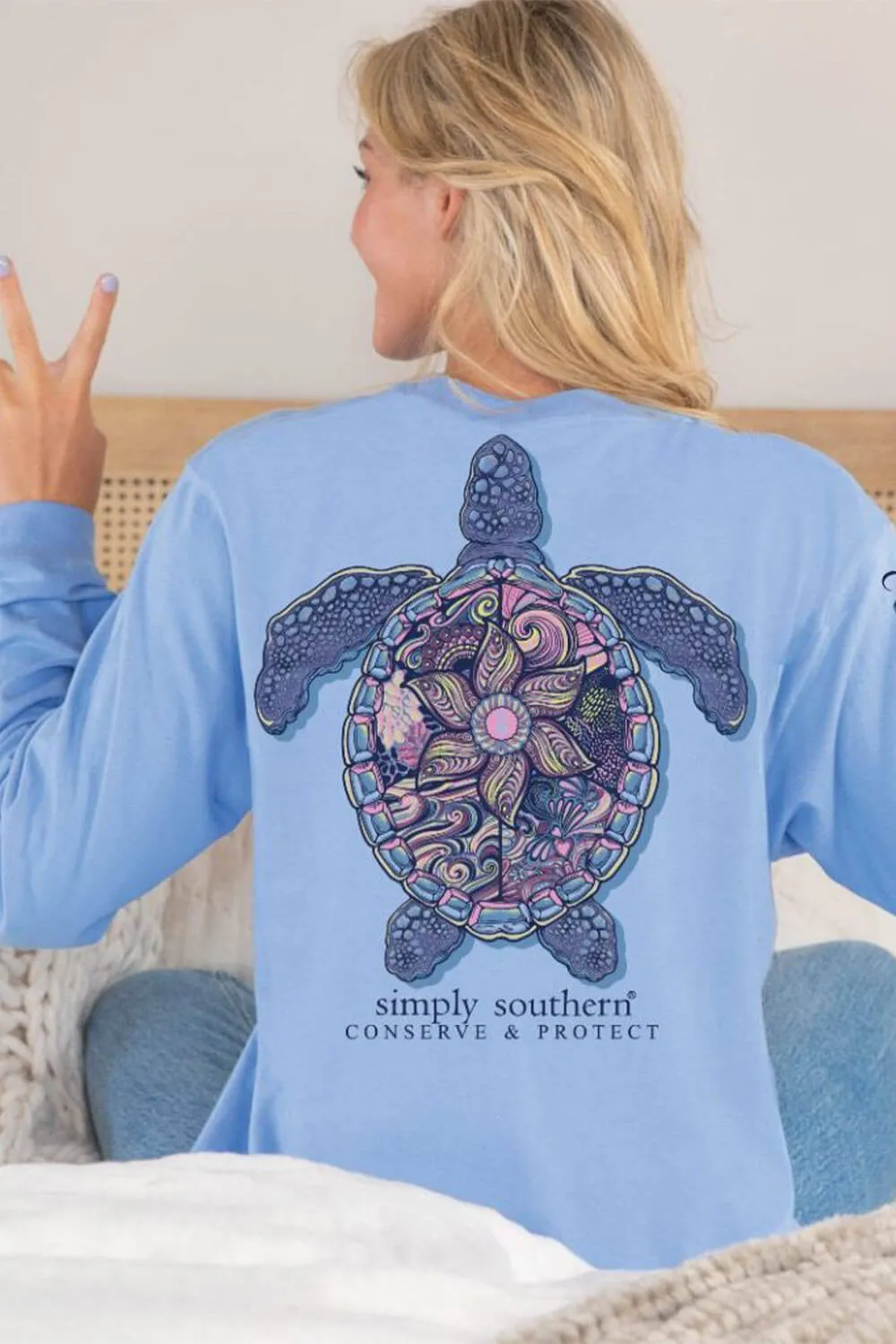 Simply Southern Long Sleeve Mandala Turtle Tracking T-shirt for Women in Carolina Blue | LS-TRACKT4-MNDLA-CAROBLU sold by Glik’s