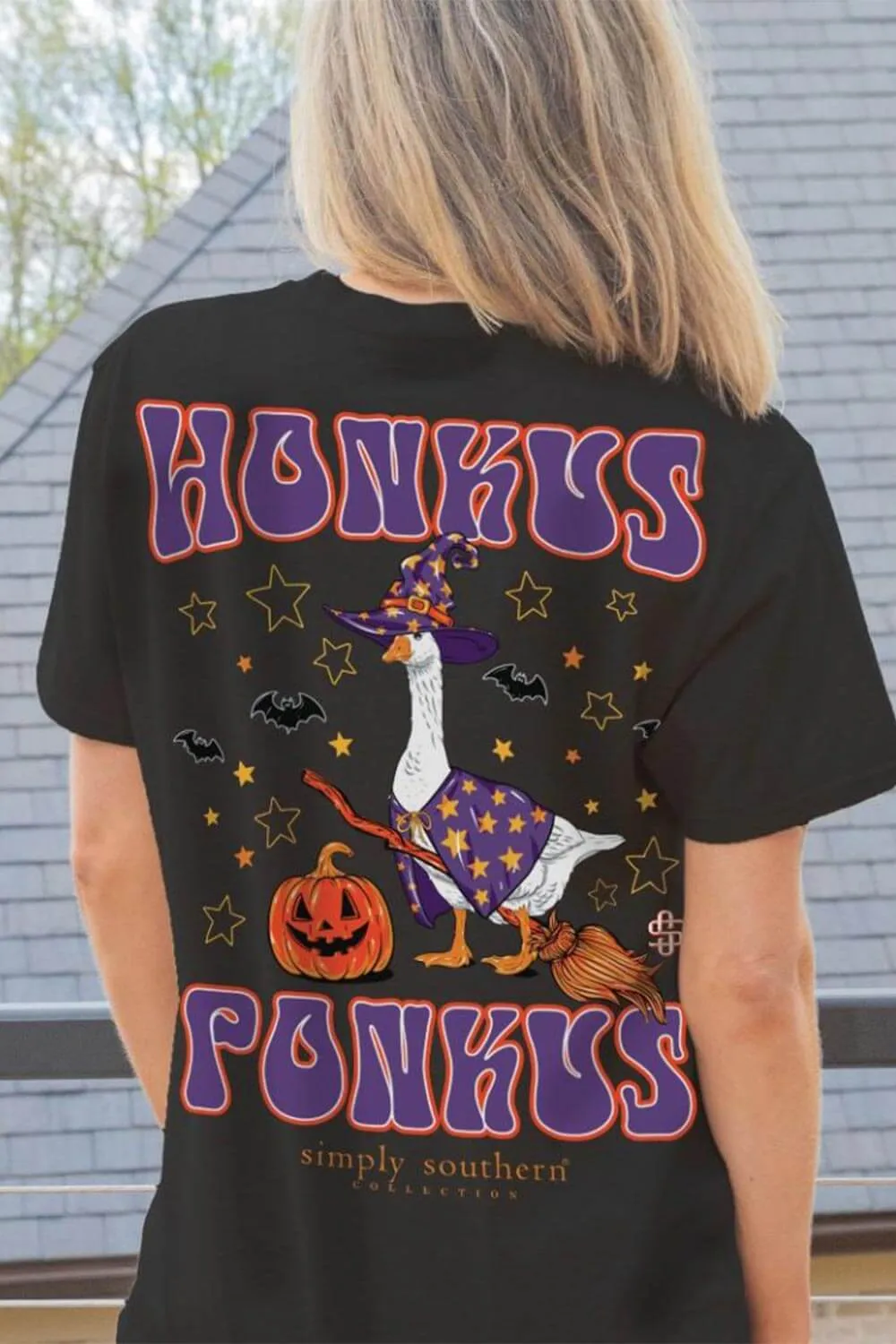 Simply Southern Honkus Ponkus Halloween Goose T-Shirt for Women in Black | SS-GOOSEWITCH-BLACK sold by Glik’s