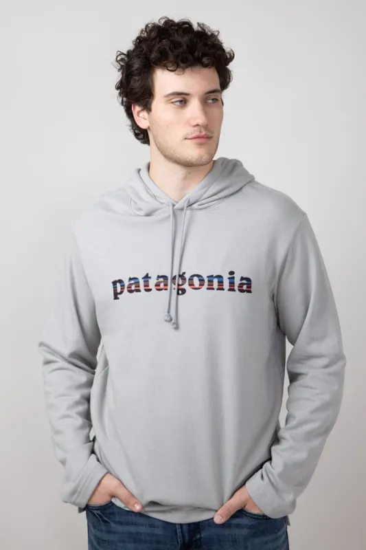 Patagonia Men’s ’73 Lightweight Wildrise Logo Hoodie in Ink Salt Grey | 39695-SGRY sold by Glik’s