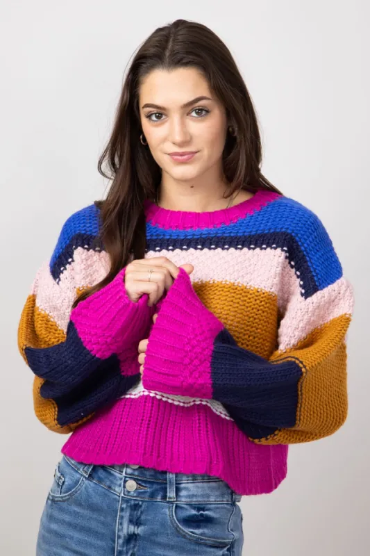 Simply Southern Striped Cropped Sweater for Women in Royal | PP-0224-SWTR-CLRSTRP-ROYAL sold by Glik’s