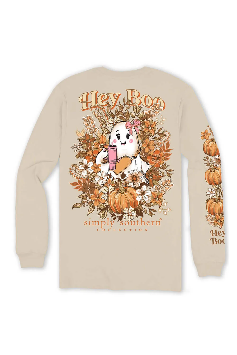Simply Southern Plus Size Long Sleeve Hey Boo T-Shirt for Women in Whisper/Cream | EXT-LS-BOO-WHISPER sold by Glik’s