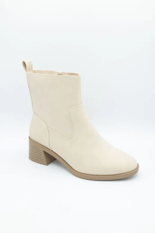 Soda Beaver Block Heel Booties for Women in Beige | BEAVER-S NEW BEIGE sold by Glik’s