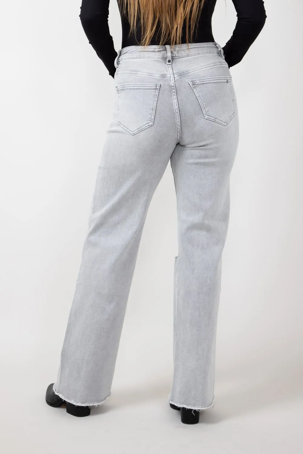 Mica High Rise Wide Leg Raw Hem Jeans for Women in Grey | MDP-W3313 sold by Glik’s product image thumbnail 2