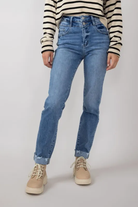 KanCan High Rise Cuffed Slim Straight Jeans for Women | KC20023M sold by Glik’s