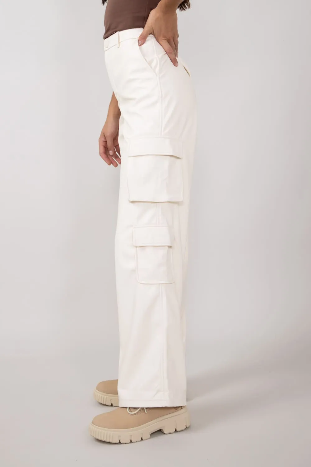 Love Tree Pleather Cargo Pants for Women in Ivory | 6939PN-IVORY sold by Glik’s product image thumbnail 4