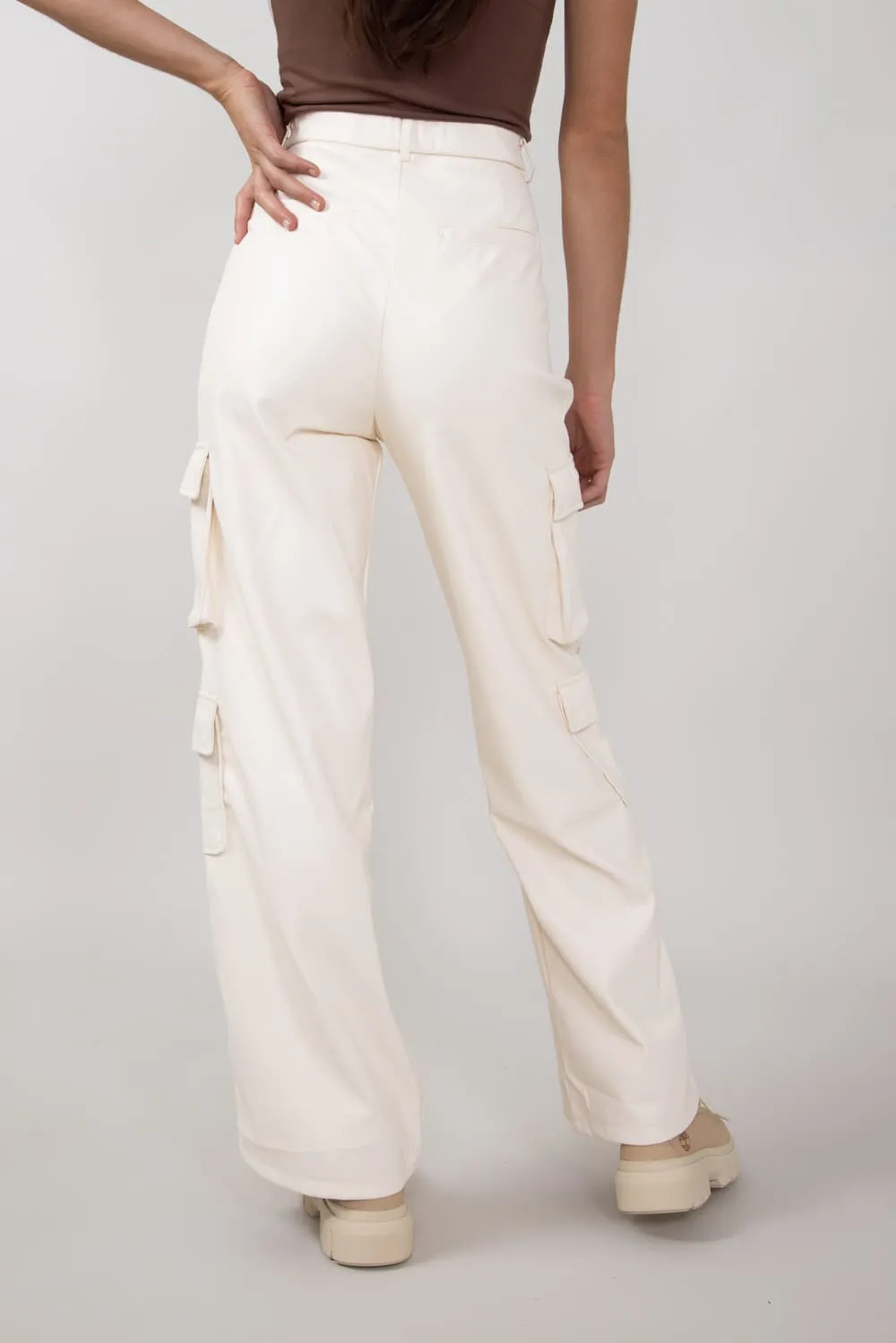 Love Tree Pleather Cargo Pants for Women in Ivory | 6939PN-IVORY sold by Glik’s product image thumbnail 2