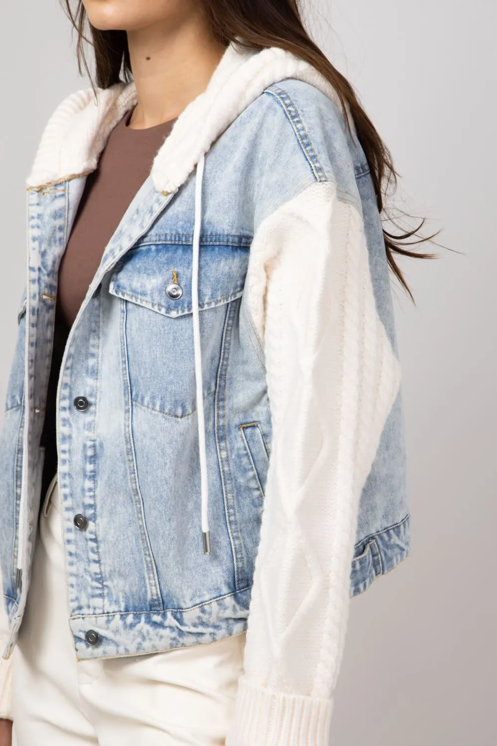 Elan Mixed Media Denim Jacket for Women in Denim/White | JK8225-DNMWHT sold by Glik’s product image thumbnail 3