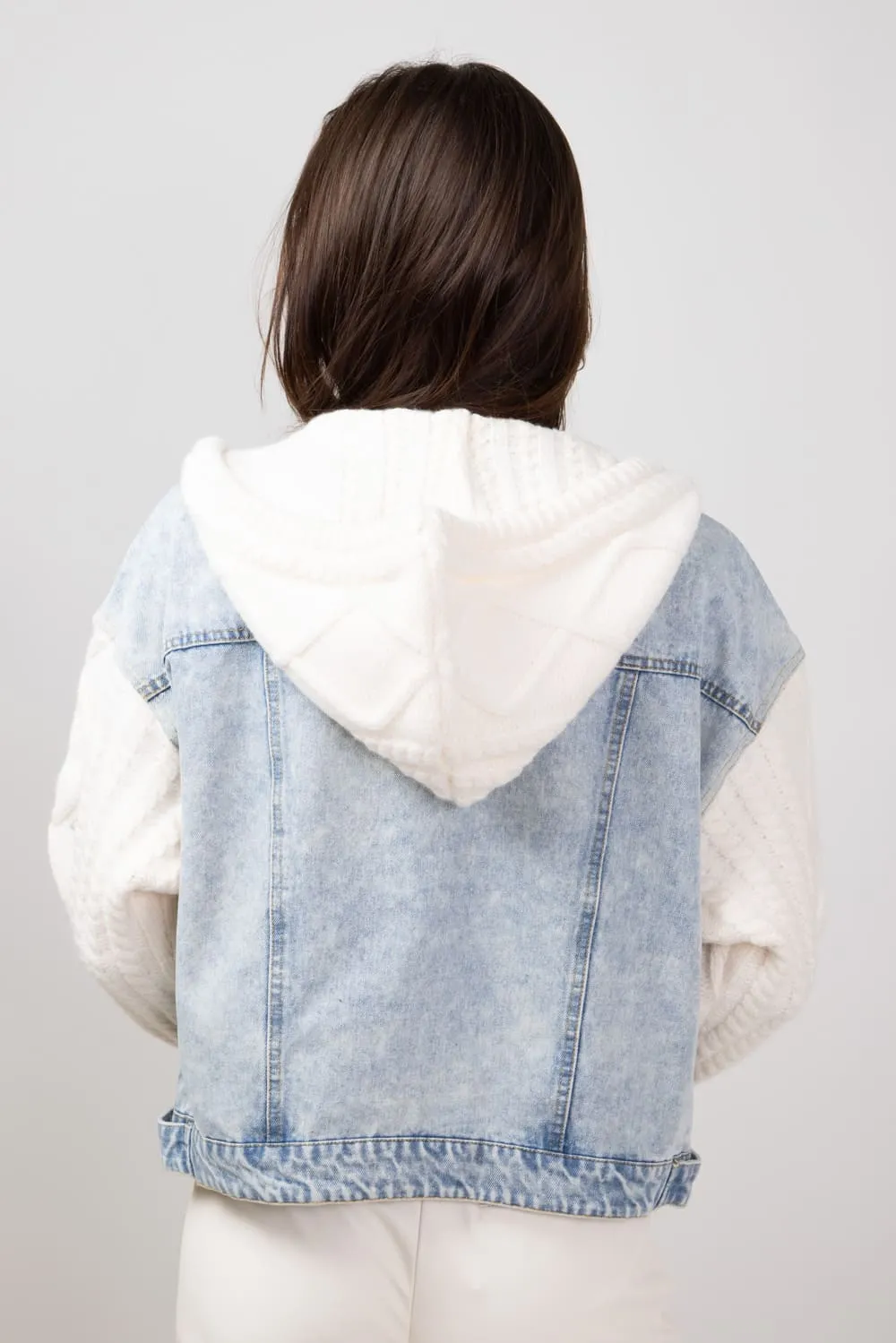 Elan Mixed Media Denim Jacket for Women in Denim/White | JK8225-DNMWHT sold by Glik’s product image thumbnail 5