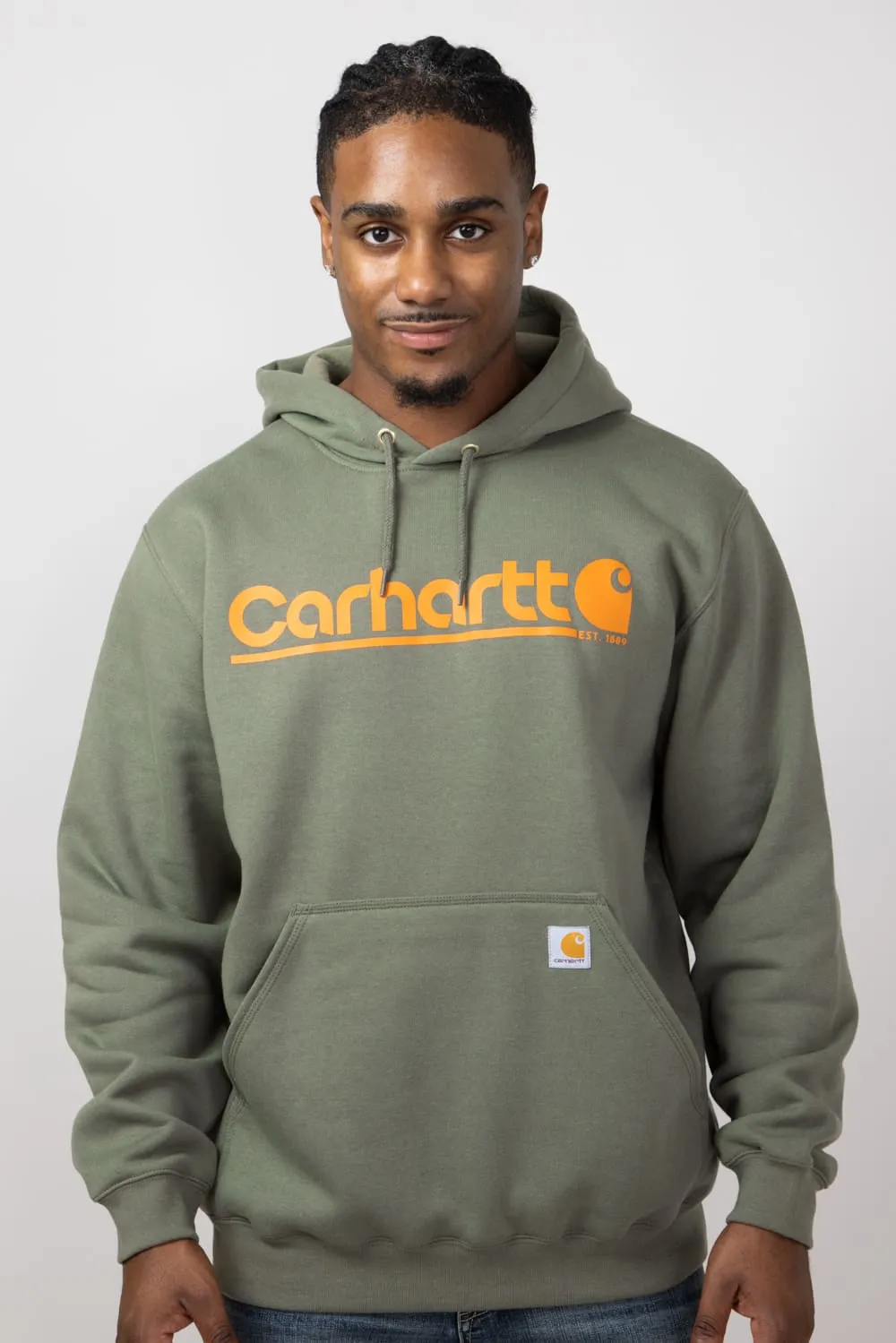 Carhartt Rain Defender Loose Fit Midweight Logo Graphic Sweatshirt for Men in Dusty Olive | 106793-DOV-OLIVE sold by Glik’s