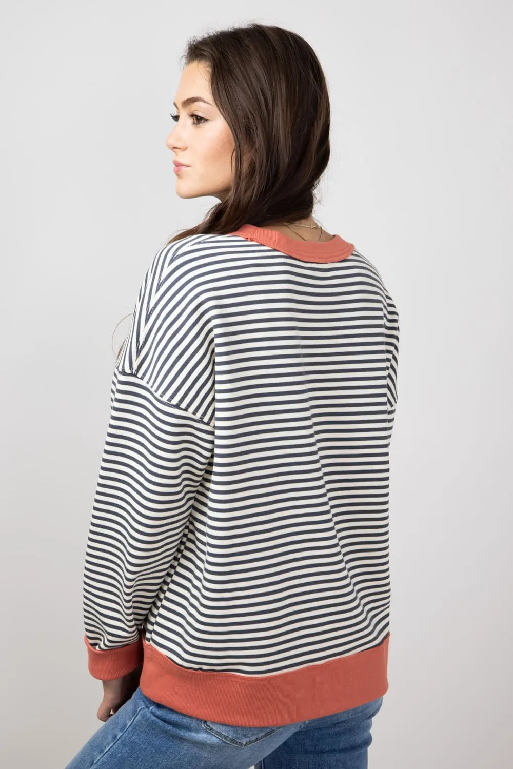 Striped Oversized Sweatshirt for Women in Charcoal | 19812-CHARCOAL sold by Glik’s product image thumbnail 2