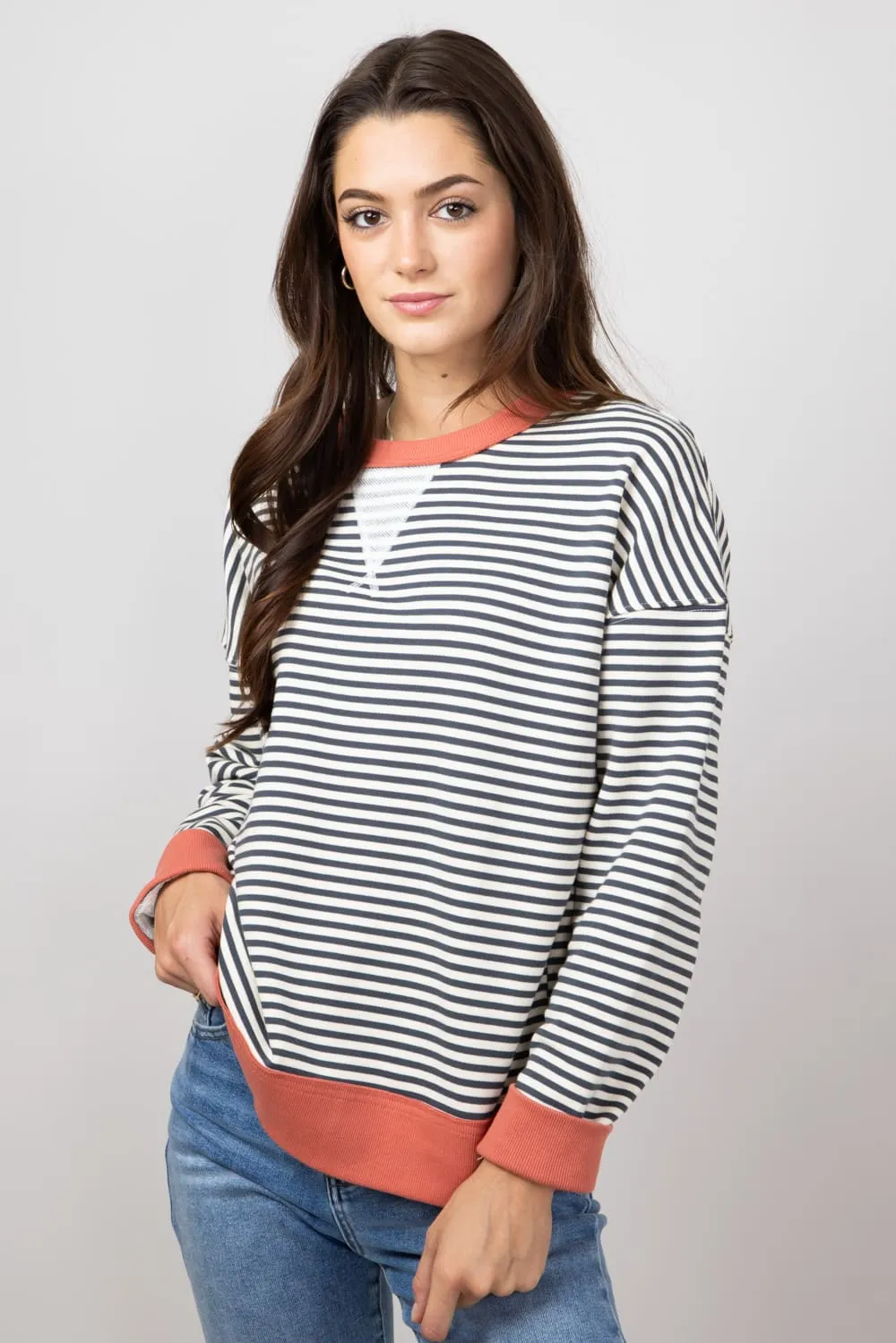 Striped Oversized Sweatshirt for Women in Charcoal | 19812-CHARCOAL sold by Glik’s product image thumbnail 4